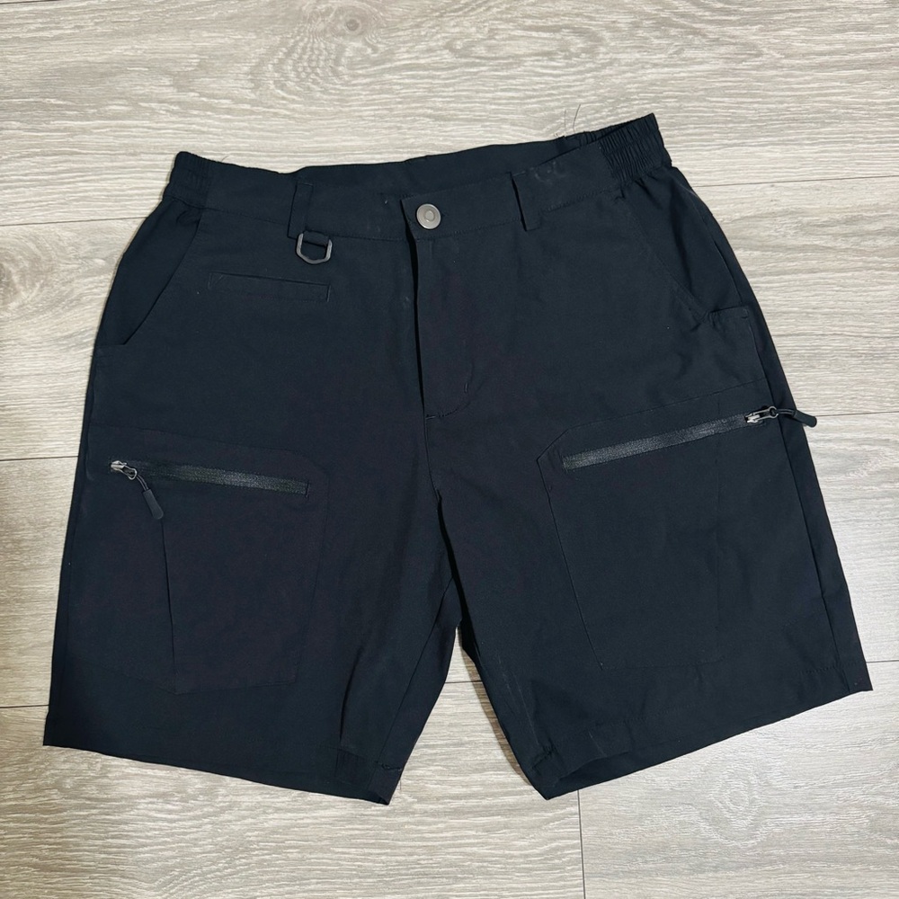 Gradual Men Black‎ Cargo Flat Front Casual Elastic Waist Shorts Sz M